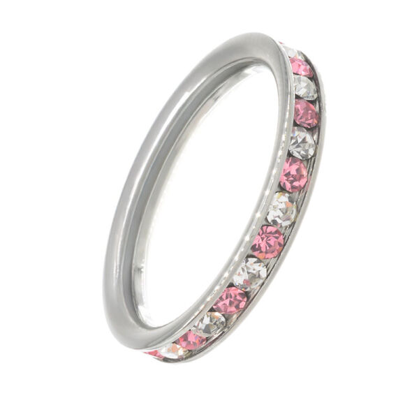 Stainless Steel Ring with Cubic Zirconia White and Rosa 49 DE / 5 US