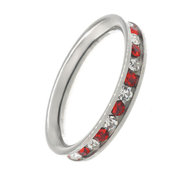 Stainless Steel Ring with Cubic Zirconia White and Red 49 DE / 5 US