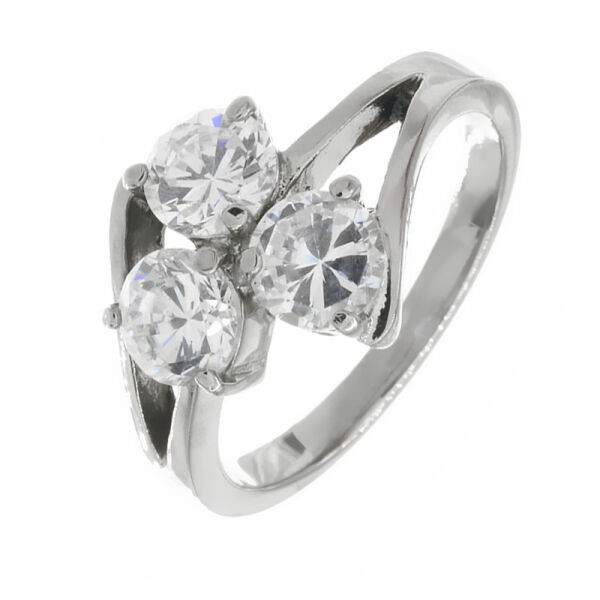 Edelstahlring - Zirkonia  drei steine 60 DE / 9 US