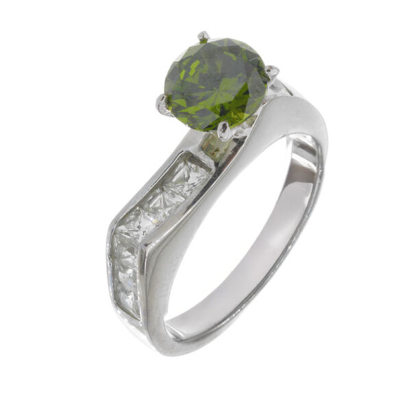 Stainless steel ring - large colored zirconia Green 58 DE / 8 US