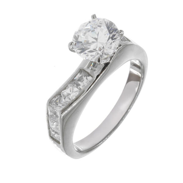Stainless steel ring - large colored zirconia White  60 DE / 9 US