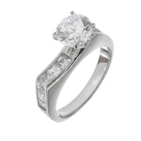 Stainless steel ring - large colored zirconia White  60 DE / 9 US