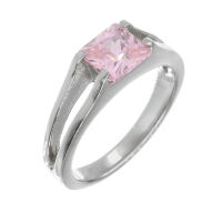 Edelstahlring - großer Zirkonia Rosa