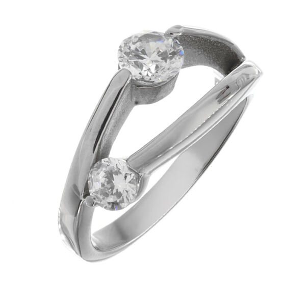 Edelstahlring - Zirkonia zwei Steine 58 DE / 8 US