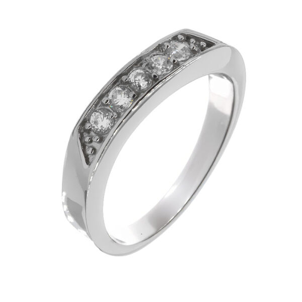 Stainless Steel Ring with Small Angular Cubic Zirconia and Beveled Ends 49 DE / 5 US
