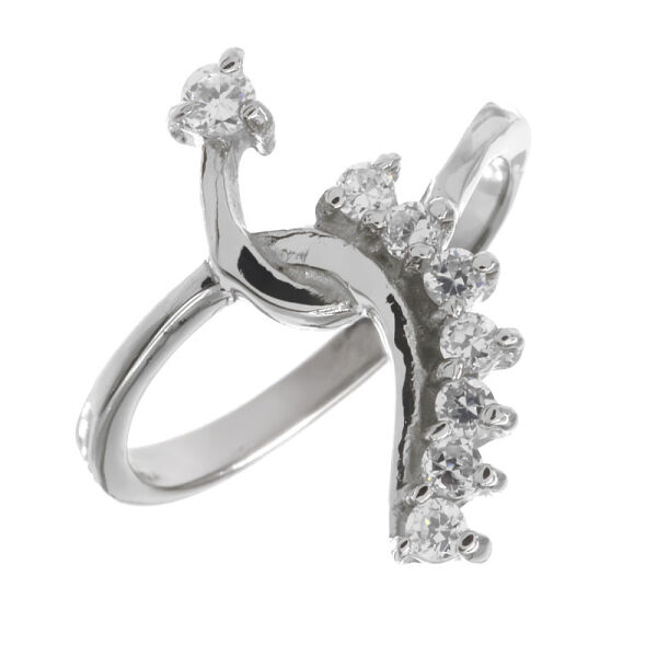 Stainless Steel Ring with Delicate Branch Designs and Sparkling Cubic Zirconia