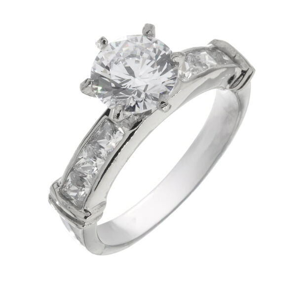 Stainless Steel Ring with Large Cubic Zirconia and Fine Double Line 58 DE / 8 US