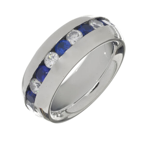 Stainless Steel Ring with Alternating Colored Stones 50 DE / 5 US-White / Blue
