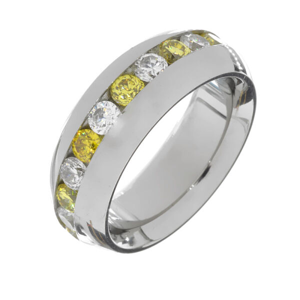 Edelstahlring- Zirkonia  50 DE / 5 US-Weiß / Gelb