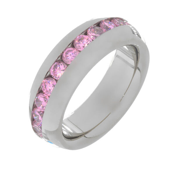 Stainless Steel Ring with Pure Colored Cubic Zirconia 52 DE /6 US -Rosa