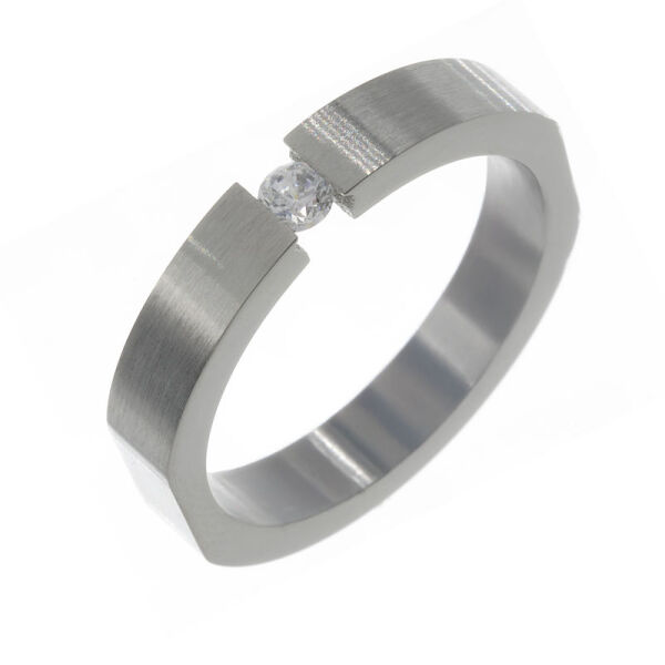 Spannring - mit Zirkonia / abgeflacht Stahl 60 DE / 9 US