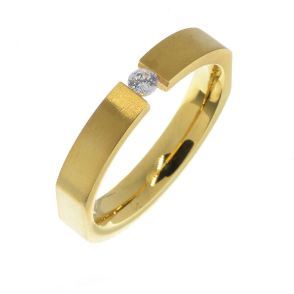 Spannring - mit Zirkonia / abgeflacht PVD-Gold 52 DE / 6 US