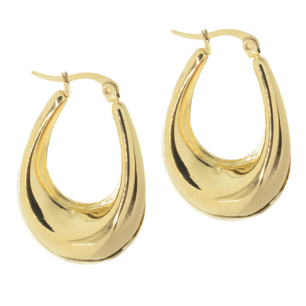 Stainless steel hoop earring - drop shape PVD-Gold 27mm