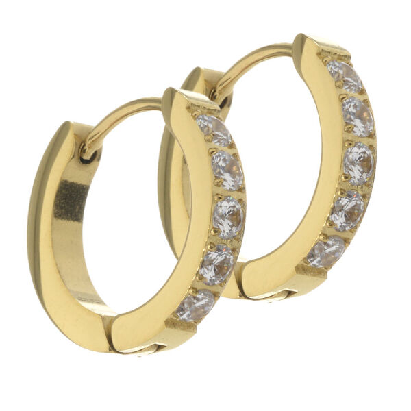 Stainless steel folding hoop earring - PVD gold with zirconia