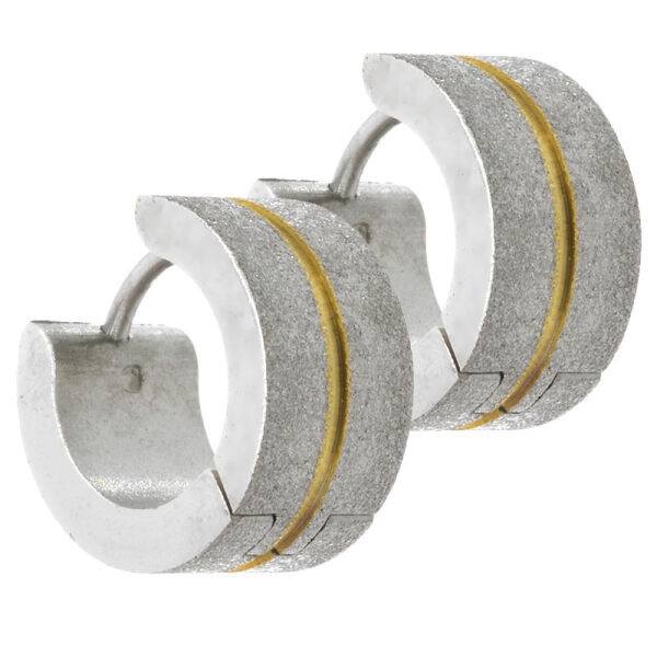 Stainless steel folding hoop earring - diamond-cut with gold stripes
