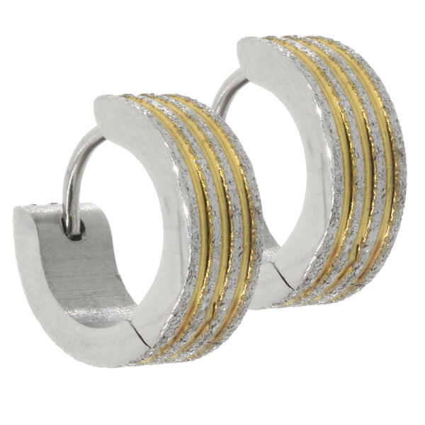Edelstahlklappcreole - diamantiert mit drei Goldstreifen