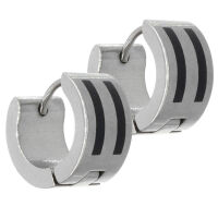 Stainless steel folding hoop earring - steel with black...