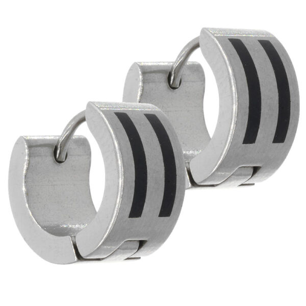 Stainless steel folding hoop earring - steel with black stripes 10