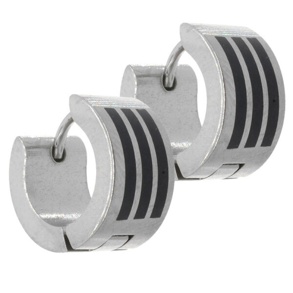 Stainless steel folding hoop earring - steel with black stripes 11