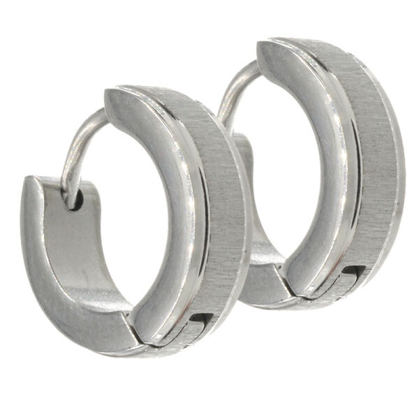 Stainless steel folding hoop earring - with matte stripe