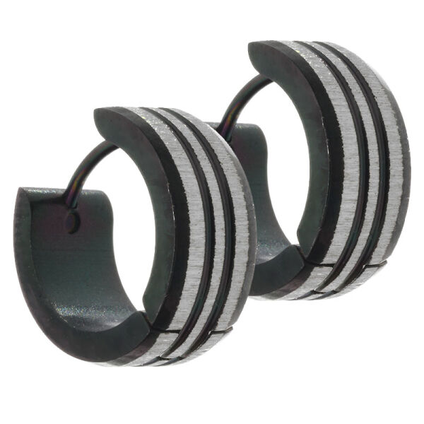 Stainless steel folding hoop earring - black / diamond-coated
