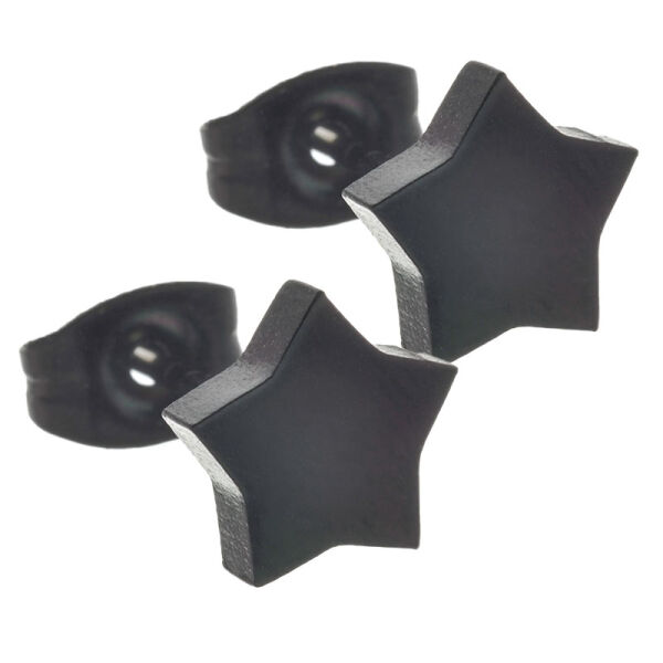 Stainless Steel Stud Earrings - Star PVD-Schwarz-4 mm