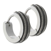 Stainless steel folding hoop earring - black with silver...