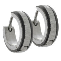 Stainless steel folding hoop earring - black with matte...