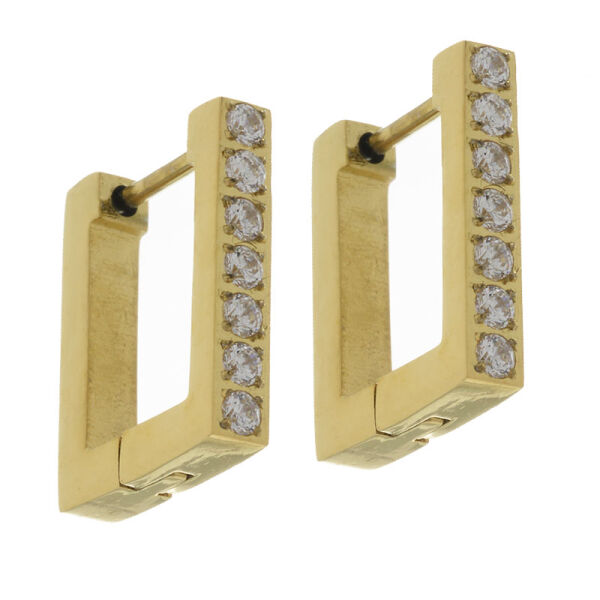 Stainless steel folding hoop earring - U-shape with zirconia PVD-Gold