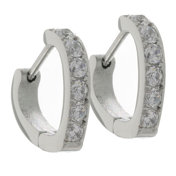 Stainless steel folding hoop earring - heart shape with zirconia Steel