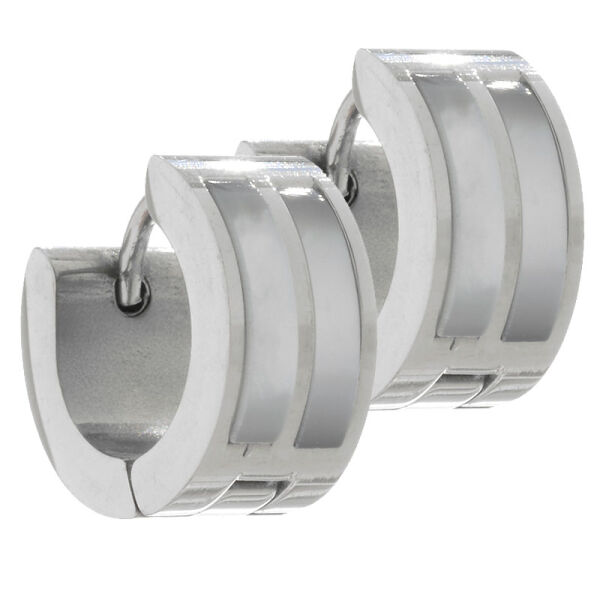 Stainless steel folding hoop earring - with mother-of-pearl inlays