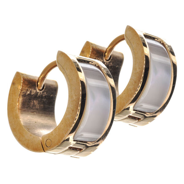 Stainless steel hinged hoop earrings with mother-of-pearl, various colors PVD-Rose gold