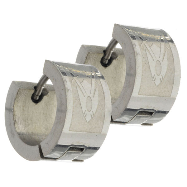 Stainless steel hinged hoop earrings - laser-engraved designs - Shield