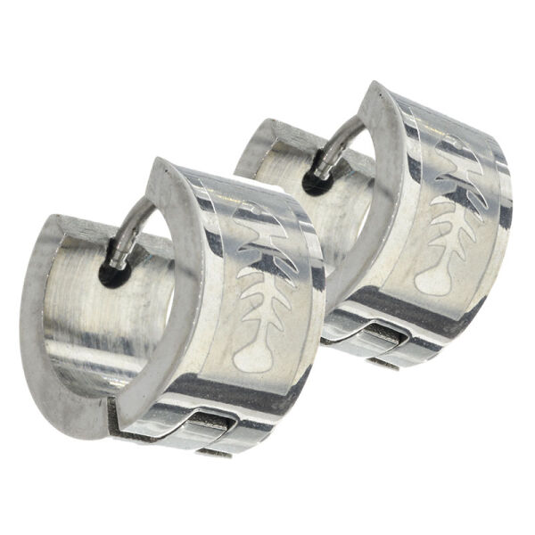 Stainless steel hinged hoop earrings - laser-engraved designs - Fishbone