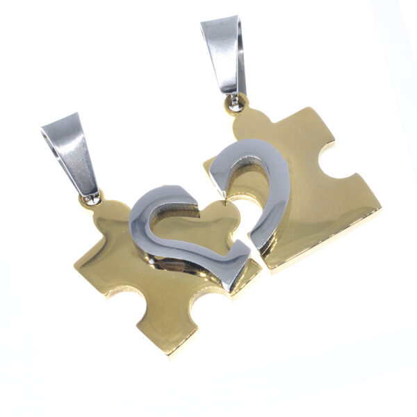 Stainless Steel Pendant - Puzzle with Heart Two-tone (Steel/PVD-Gold)
