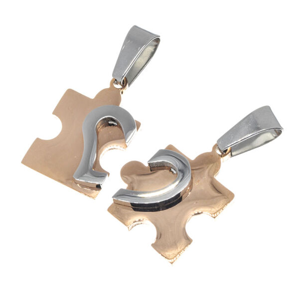 Edelstahlanhänger - Puzzle mit Herz Bicolor (Stahl/PVD-Roségold)