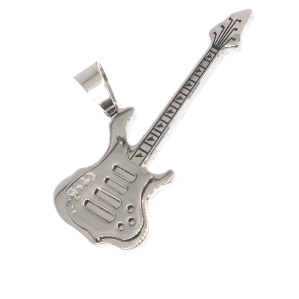 Stainless Steel Pendant - “Vintage Rock” Guitar, Steel/Steel - 48 x 19