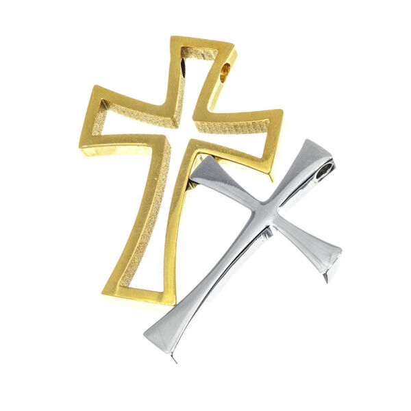 Edelstahlanhänger - Kreuz im Kreuz, Stahl/PVD-Gold