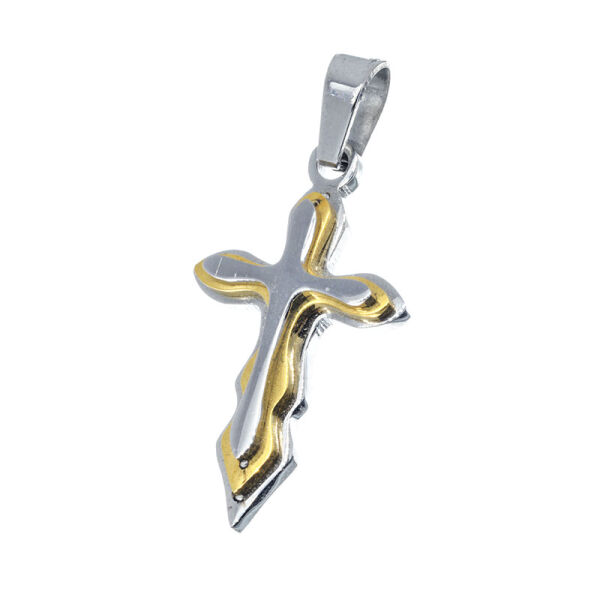 Edelstahlanhänger - Kreuz - Stahl/PVD-Gold