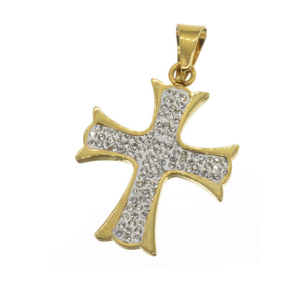 Edelstahlanhänger - Kreuz mit Steinen
