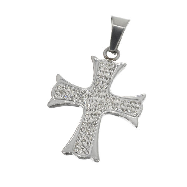 Edelstahlanhänger - Kreuz mit Steinen Stahl-groß
