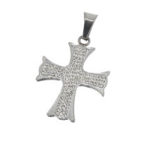 Edelstahlanhänger - Kreuz mit Steinen Stahl-groß