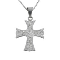 Edelstahlanhänger - Kreuz mit Steinen Stahl-groß
