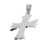 Edelstahlanhänger - Kreuz mit Steinen Stahl-groß