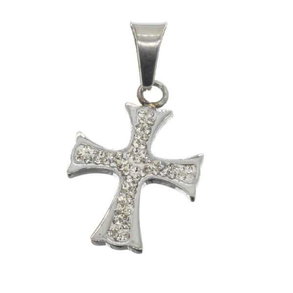 Edelstahlanhänger - Kreuz mit Steinen Stahl-klein