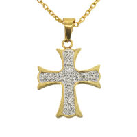 Edelstahlanhänger - Kreuz mit Steinen PVD-Gold-groß