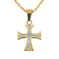 Edelstahlanhänger - Kreuz mit Steinen PVD-Gold-klein