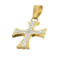 Edelstahlanhänger - Kreuz mit Steinen PVD-Gold-klein
