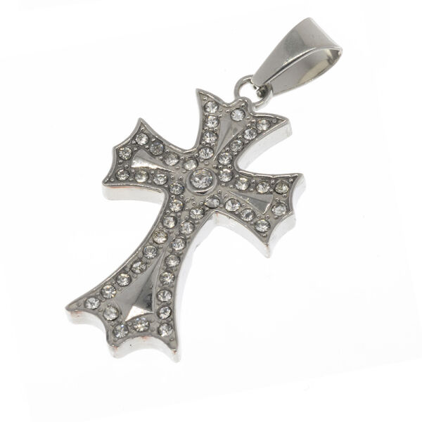 Edelstahlanhänger - Kreuz mit Steinen Stahl