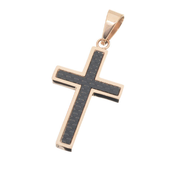 Stainless steel pendant “Carbon Cross” PVD-Rose gold-small